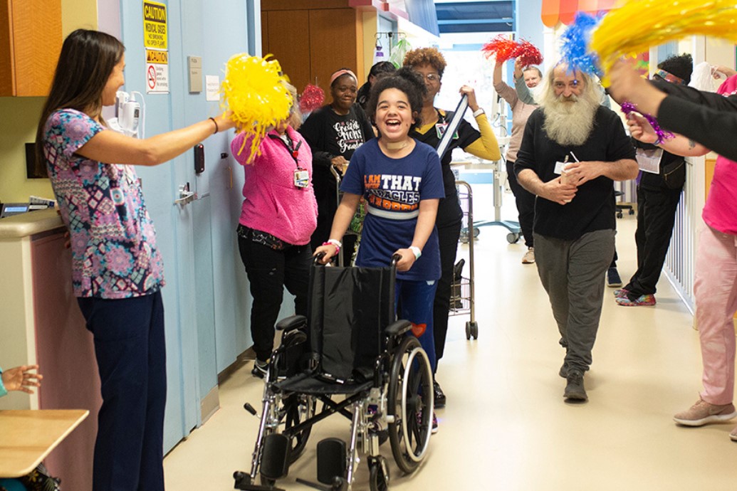 young patient leaving the hospital