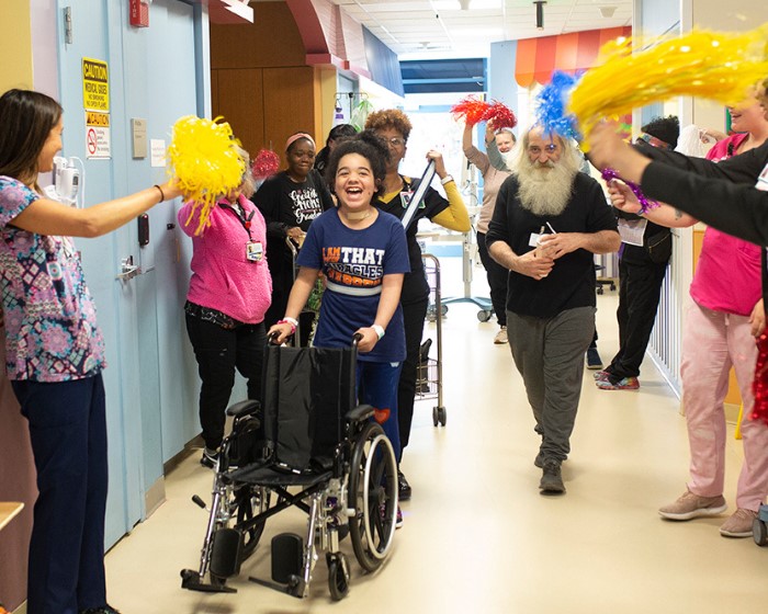 Young patient leaving the hospital